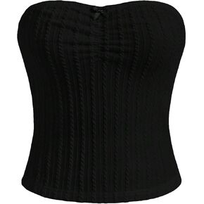 OYOANGLE Women's Rib Knit Strapless Sleeveless Crop Tube Top Summer Party Slim Fit Bandeau Tops