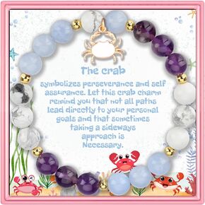 Crab Inspirational Birthday Gifts for Women Best Friends Unique Gifts Natural Stone Beaded Bracelets for Women Teen Girls Agate Beaded Jewelry with Meaningful Message Card For Crab Lovers,Comes Packaged