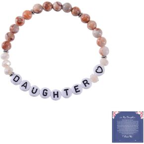 Natural Stone Beaded Bracelet with Message Card Resin Engraved Grandma Mom Daughter Best Friend Sister Granddaugter Grandma Stretchy Bracelet for Teen Girl Women Mother's Day Jewelry Gift