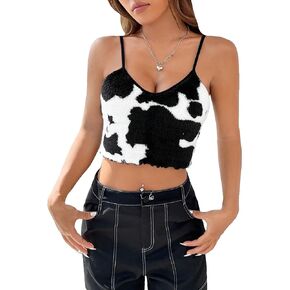 SweatyRocks Women's Sleeveless V Neck Furry Crop Tank Top Cami Tops Vest
