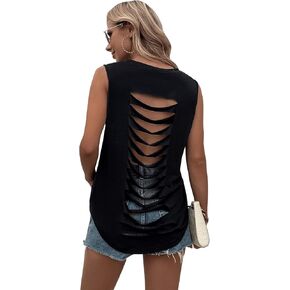 Verdusa Women's Ripped Cut Out Backless Tank Top Casual Sleeveless Shirt Tops