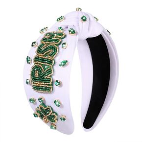 CEALXHENY St. Patrick's Day Headband, Green Shamrock Headband with Crystal Rhinestone, Knotted Headband for Women, Irish Holiday Gifts (GOOD LUCK A)