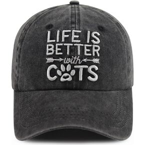 Life is Better with Cats Hat for Men Women, Funny Adjustable Embroidered Animal Gifts Baseball Cap