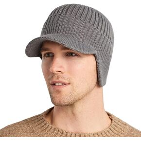 FASHIXD Men Women Winter Beanie with Visor Warm Earflaps Hat