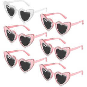6 Pair Heart Sunglasses for Bride Bridesmaid Vintage Bling Rhinestone Sunglasses for Wedding Bridal Bachelorette Party