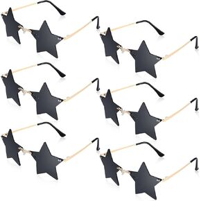 6 Pairs Rimless Star Shape Sunglasses Trendy Pentagram Sun Glasses for Halloween Disco Bar Party Night Club Eyewear