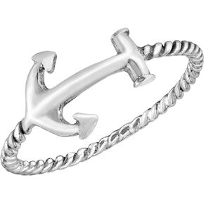 AeraVida Sailing Journey Nautical Anchor .925 Sterling Silver Twisted Band Ring | Sailing Twisted Band Ring | Adjustable Ring Jewelry for Women | Sterling Silver Band Ring