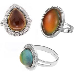 LUBINGSHINE 3Pcs Original Oval Mood Ring Adjustable Size Retro Style Water Drop Round Color Changing Finger Ring Set Ring Jewelry (oval round drop)