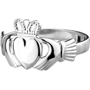 Men's Traditional Irish Claddagh Ring, 3/8" Inch Band, 925 Sterling Silver, Simple, Elegant, Lightweight, Celtic Jewelry Made In Ireland by Irish Artisan Jewelers