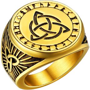 FaithHeart Norse Viking Rings, Stainless Steel/18K Gold Plated Vintage Celtic Knot/Nordic Valknut Rune Finger Ring Jewelry for Men Women Customizable