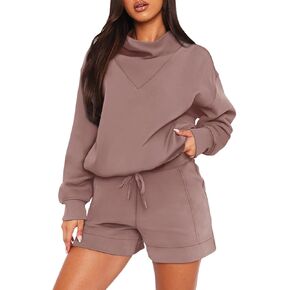 LASLULU طقم ملابس نسائية مكون من قطعتين سويت شيرت كبير الحجم وسروال قصير للتمرين 2024 طقم بيجامات مريحة غير رسمية in Kuwait