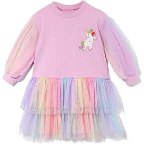 Ozkiz 'Unicorni' Unicorn Tulle Party Princess Casual Dress for Girls Toddler, Purple_US Size 3T~7Y in Kuwait