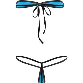 TAIKMD Women's Micro Bikini Swimsuit Set 2 Pieces Bandeau Bra Top G-String Thong Briefs Bottoms Swimwear Bathing Suit