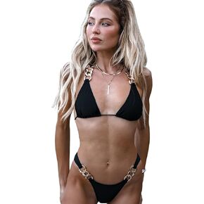 GORGLITTER Women's 2 Piece Chain Swimsuit Triangle Wireless Tops High Cut Thong Bikini Set Bathing Suit
