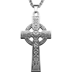 Anwlki Celtic Cross Necklace ViKing Crucifix Necklace Bless Safety Religious Amulet Pendant Chain Gift for Men, Women, Family, Parent, Friend