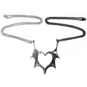 COLORFUL BLING 2pcs Gothic Matching Love Heart Pendant Necklaces Set Dragon Bat Wing Choker Friendship Lovers Couples for Women Men Cool BFF Jewelry