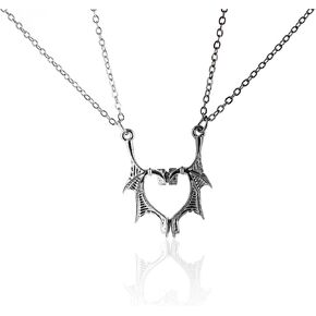 COLORFUL BLING 2pcs Gothic Matching Love Heart Pendant Necklaces Set Dragon Bat Wing Choker Friendship Lovers Couples for Women Men Cool BFF Jewelry in Saudi Arabia