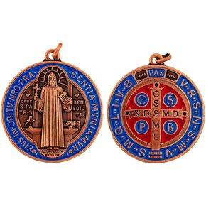 VILLAGE GIFT IMPORTERS 2" Bronze St. Benedict Medal Pendant | Full Cast Bronze Medal | Plain or Colored | Christian Jewelry