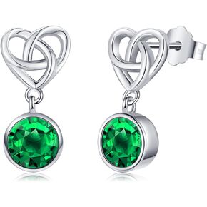 Celtic Earrings 925 Sterling Silver Emerald Green Earrings Hypoallergenic Dangle Earrings Irish Knot Jewelry Gifts for Women Girls Birthday