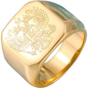 Men's Stainless Steel Vintage Knight Russian Double Eagle Signet Ring Square High Polished