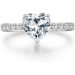 jiamiaoi Solitaire Diamond Heart Rings 18K White Gold Plated 925 Sterling Silver Engagement Rings for Women Heart Shaped Wedding Rings Anniversary Rings Jewelry for Women