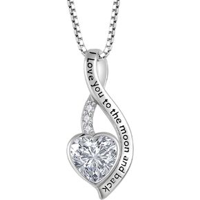 Oskani I Love You to The Moon and Back Necklace for Women, 925 Sterling Silver Heart Birthstone Pendant Necklace Jewelry Anniversary Birthday Gifts for Girls Women Wife Mom Daughter