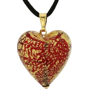 Glass Of Venice Murano Glass Heart Pendant Necklace Red with Gold Size 1-1/4 inch Handmade in Murano, Italy - Murano Glass Pendants for Women