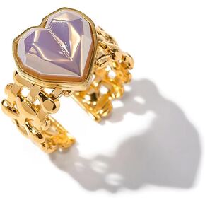 ALFAAL Imitation Pearl Heart Rings,Statement Wide Ring,18k Stainless Steel,Trendy Jewelry for Holiday Gift