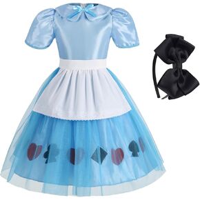 زي أليس للفتيات من Kosgraiy، فستان أليس للفتيات الصغيرات مع عصابة رأس على شكل مريلة، فستان الأميرة الأزرق الفاخر للفتيات الصغيرات in Kuwait
