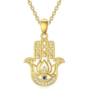 SISGEM Solid 14K Gold Fatima Hamsa Hand Necklace for Women, Real Gold Evil Eye Pendant Necklace Fine Jewelry Gifts Christmas Anniversary Birthday Mothers Day for Her Mom Wife, 16''+2''