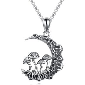 POPLYKE Magical Mushroom Moon Pendant Necklace/Urn Necklaces for Ashes/Photo Lockets Necklaces Sterling Silver Gothic Jewelry Gifts for Women Gifts