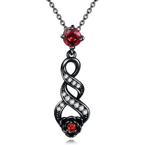 URONE Black Rose Necklace Sterling Silver Rose Infinity Pendant Necklace Rose Valentine's Day Jewelry Gifts for Women