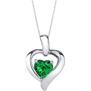 PEORA Sterling Silver Heart in Heart Solitaire Pendant Necklace for Women in Various Gemstones, Heart Shape 6mm, with 18 inch Italian Chain