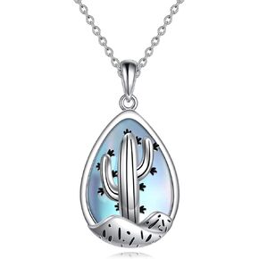 Dinosaur/Axolotl/Cat/Cactus/Sunflower/Strawberry/Filigree/Otter/Phoenix Women's Sterling Silver Necklace, Moss Agate/Moonstone Pendant Jewelry for Women, Silver Jewelry Gift for Christmas, for Her in Kuwait