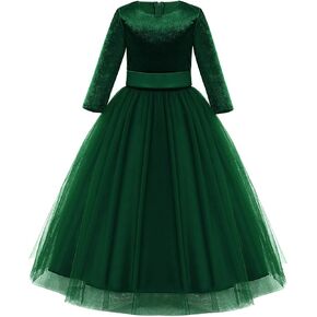 Flower Girl Velvet Dress for Kids Wedding Bridesmaid Pageant Party Prom Formal Ball Gown Princess Puffy Tulle Dresses