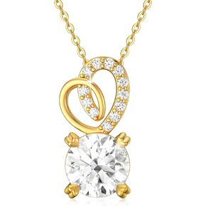 SISGEM 14K Yellow Gold 1 Carat Classic Round Moissanite Necklace for Women,Real Gold Infinity/Heart Pendant Ribbon Necklaces Christmas Birthday Gifts for Wife Girlfriend 16''-18''