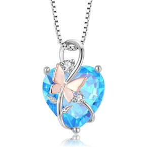 Oskani Butterfly Heart Necklaces for Women, 925 Sterling Silver 5A Cubic Zirconia Birthstone Pendant Jewelry Gifts, Anniversary Birthday Christmas Gifts for her