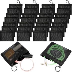 Jexine 30 Pieces Mini Zipper Mesh Bags Nylon Small Zipper Pouch Mini Pouch Portable Beauty Mesh Pouch Mesh Coin Purse for Travel Home Keychain Holder Makeup Cosmetic Storage (Black,4 x 3 Inches)
