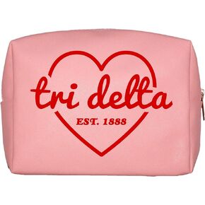 Sorority Shop Delta Delta Delta Makeup Bag - Multi-Purpose PU Leather, Water-Resistant Makeup travel bag with Licensed Design and Zipper Closure, Perfect Tri Delta Sorority Gifts for Women
