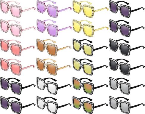 Weewooday 24 Pairs Square Rhinestone Sunglasses Oversized Diamond Bling Bling Glasses Disco Glasses Trendy Sunglasses for Teen Girls Oversized Glasses for Women in Saudi Arabia