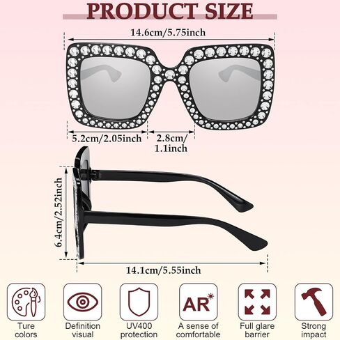 Weewooday 24 Pairs Square Rhinestone Sunglasses Oversized Diamond Bling Bling Glasses Disco Glasses Trendy Sunglasses for Teen Girls Oversized Glasses for Women in Saudi Arabia