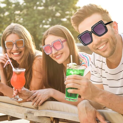 Weewooday 24 Pairs Square Rhinestone Sunglasses Oversized Diamond Bling Bling Glasses Disco Glasses Trendy Sunglasses for Teen Girls Oversized Glasses for Women in Saudi Arabia
