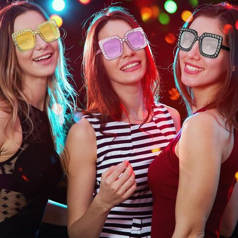 Weewooday 24 Pairs Square Rhinestone Sunglasses Oversized Diamond Bling Bling Glasses Disco Glasses Trendy Sunglasses for Teen Girls Oversized Glasses for Women in Saudi Arabia