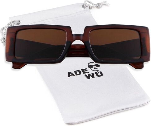 ADE WU مستطيل النظارات الشمسية النساء الرجال خمر ريترو 90s نظارات شمسية مربعة in Kuwait
