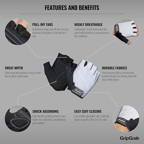 GripGrab Rouleur Cycling Gloves Comfortable Half Finger Padded Summer Fingerless Cushioned Road Bike Pull-Off Tabs in Saudi Arabia