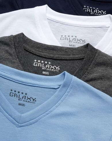 تي شيرت Galaxy للأولاد من Harvic - عبوة من 4 تي شيرت من مزيج القطن الأساسي برقبة على شكل حرف V وأكمام قصيرة (6-16) in Kuwait
