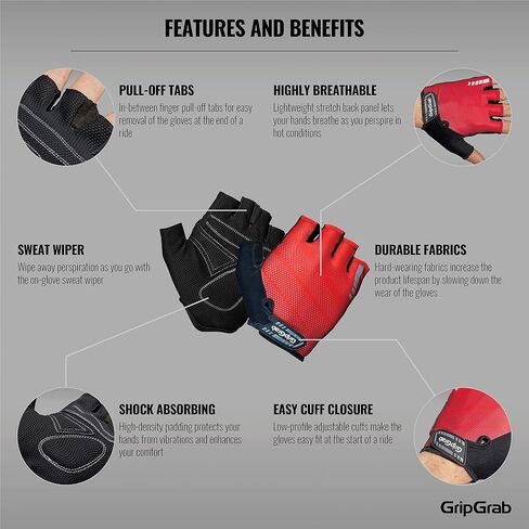 GripGrab Rouleur Cycling Gloves Comfortable Half Finger Padded Summer Fingerless Cushioned Road Bike Pull-Off Tabs in Saudi Arabia