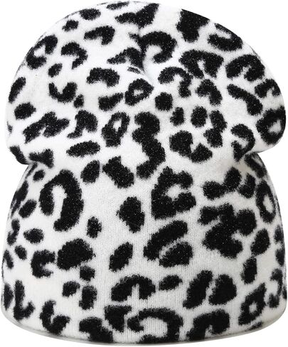 قبعة صغيرة بطبعة جلد الفهد، قبعة جمجمة بطبقتين، قبعات شتوية بيضاء in Kuwait