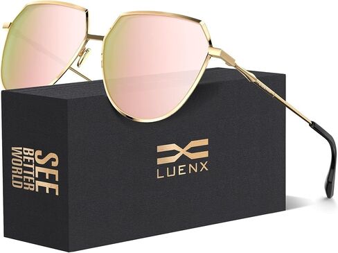 نظارة شمسية LUENX Aviator للنساء والرجال عدسات مسطحة مضلعة مستقطبة بتصميم عصري 58 مم in Kuwait