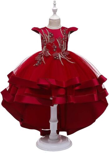 WOCINL Flower Girls High Low Tulle Dress Princess Birthday Pageant Bridesmaid Wedding Party Formal Evening Dance Ball Gown in Saudi Arabia